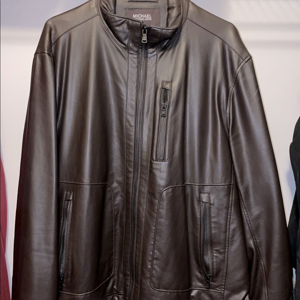 Michael Kors Men’s SIZE XL Brown Faux Leather Jacket